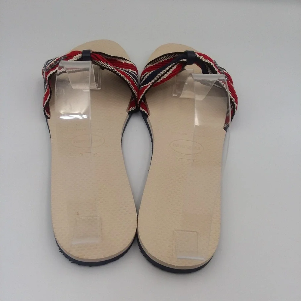 Havaianas Bow Flip Flops Thong‎ Sandals Striped Red Blue Beige Women's US11 EU43